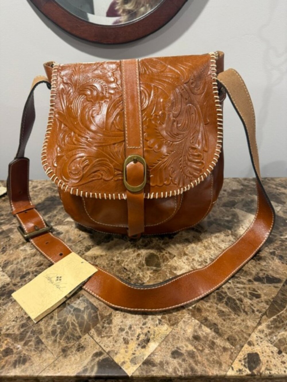 NWT Gorgeous Patricia Nash Barcellona Tooled Leather Saddle Bag